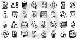 Delete user icons set, outline style