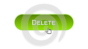 Delete web interface button clicked with mouse cursor, green color, recycling