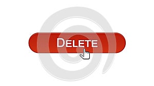 Delete web interface button clicked with mouse cursor, wine red color, recycling