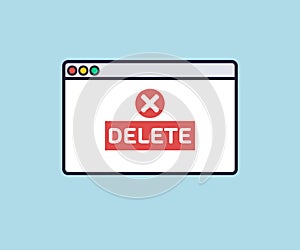 Deleting process. Simple Browser window logo design. Website page interface abstract concept. Digital industry.