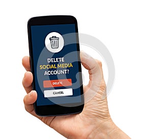 Deleting social media concept on phone screen. Isolated