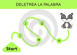 Deletrea la palabra - Spell the word. Maze for kids. Spelling word game template. Learn to read word badger. Activity page for photo