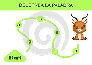 Deletrea la palabra - Spell the word. Maze for kids. Spelling word game template. Learn to read word gazelle. Activity page for photo