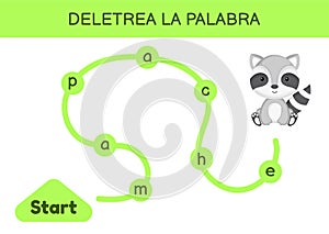 Magia una. laberinto. ortografía una juega plantilla. aprender sobre el leer una mapache. actividad página 