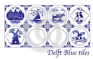 Delft Blue Dutch tiles with folk pictures