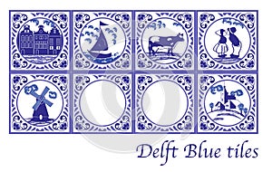 Delft Blue Dutch tiles with folk pictures