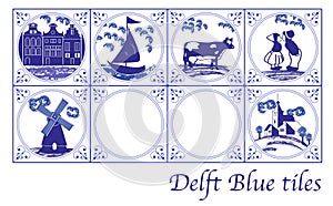 Delft Blue Dutch tiles with folk pictures