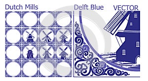 Delft Blue tiles (pattern) with Dutch Windmill pictures