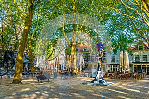 DELFT, NETHERLANDS, AUGUST 7, 2018: Beestenmarkt square in Delft, Netherlands