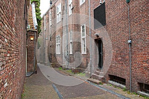 In Delft, the Netherlands, the center has a lot of little streets, gangways. Historical architecture is easy to find in this town.