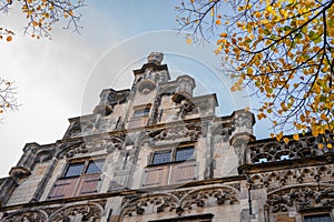 Close up from an old historic building in the center of Delft photo