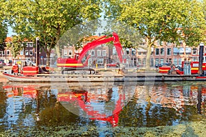 Delft. The picturesque city canal.