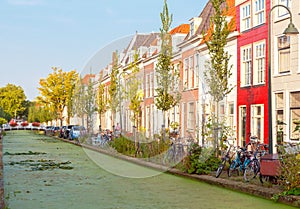 Delft. The picturesque city canal.