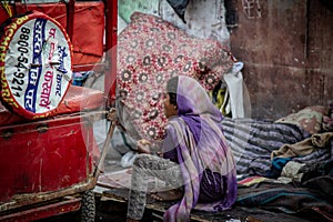 Delhi, India - April 2019 : Homeless life in New Delhi city India.