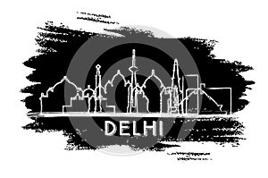 Delhi India City Skyline Silhouette. Hand Drawn Sketch. Business Travel and Tourism Concept with Modern Architecture