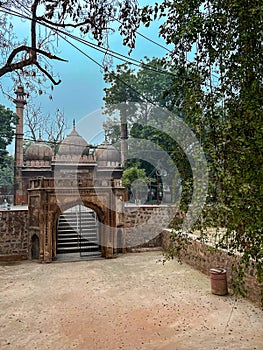 Delhi, India - December 31, 2023: Sunehri Masjid (Golden Mosque) in front of Red Fort