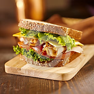 Deli meat sandwich with turkey photo