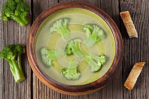 Delicacy cream of broccoli vegetarian soup in