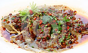 Chinese Cantonese Cuisine - - Turbot Fish in Soy Sauce. photo