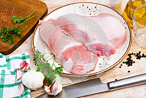 Delicacy raw pork secreto fillet (Secreto de cerdo), special butcher cut photo