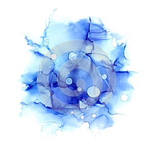 Delicate abstract hand drawn watercolor or alcohol ink background in blue tones. Raster illustration.