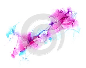 Delicate abstract hand drawn watercolor or alcohol ink background in pink and blue tones. Raster illustration