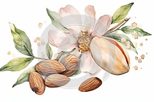 Delicate almond watercolor illustration