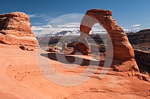 Delicate Arch with the La Salle Mountains in Utah