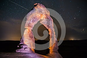 Delicate Arch at Night against Beautiful night sky