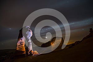 Delicate Arch at Night against Beautiful night sky