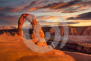 Delicate Arch at Sunset Under Stunning Skies