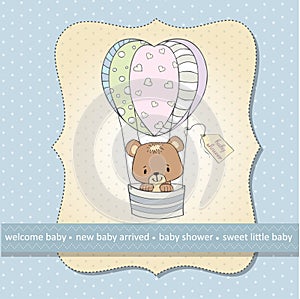 Delicate baby boy shower card with teddy bear