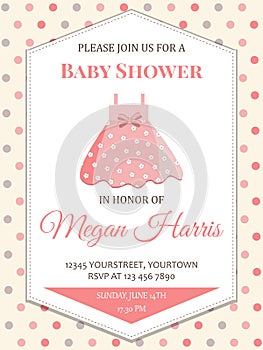 Delicate baby girl shower card with little pink dress