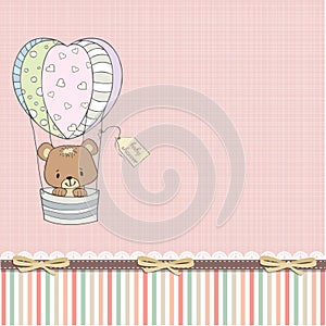 Delicate baby girl shower card with teddy bear