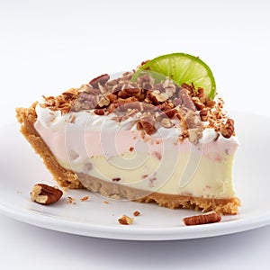 Delicate Bacon Key Lime Pie Slice On White Background