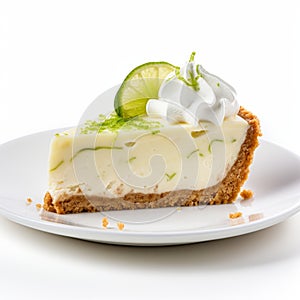 Delicate Bagel Key Lime Pie Slice On White Background