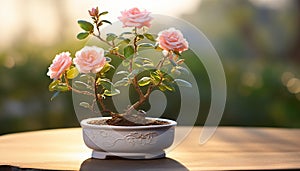 the delicate beauty of the tiniest pink bonsai rose plant