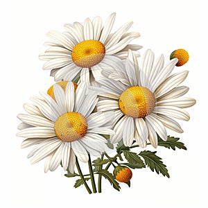 Delicate Beauty: A Trio of White Daisies with Yellow Centers and