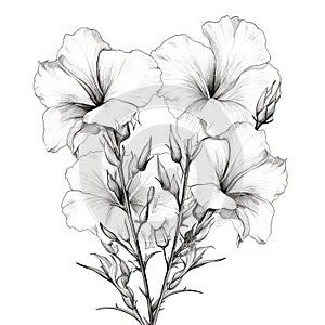 Delicate Black And White Flower Sketch On White Background