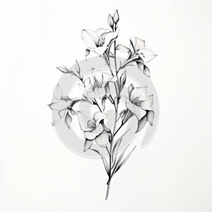 Delicate Black And White Lily Drawing On White Paper