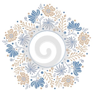 Delicate blue beige pentagonal frame with floral ornament