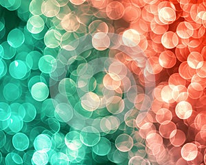 Delicate blurred peachy coral, minty teal, and shimmering bronze colors bokeh background