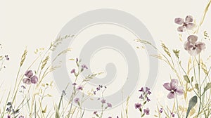 A delicate border of handdrawn grasses and blooming violets decorates the edges of a set of notecards.
