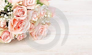 Delicate bouquet of fresh pink roses