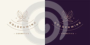 Delicate butterfly logo emblem design template vector illustration in minimal line art style
