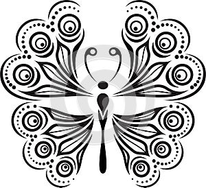 Delicate butterfly silhouette. Drawing of lines and points