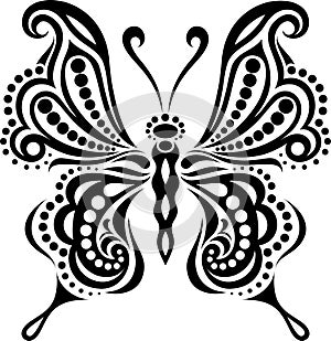 Delicate butterfly silhouette. Drawing of lines and points.Symmetrical image