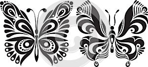Delicate butterfly silhouette. Drawing symmetrical image. Options