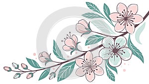 Delicate Cherry Blossom Branch Corner Element Vector, vector design Generative AI