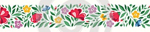 Delicate Chintz Romantic Meadow Wild Flowers Horizontal Vector Seamless Pattern Border